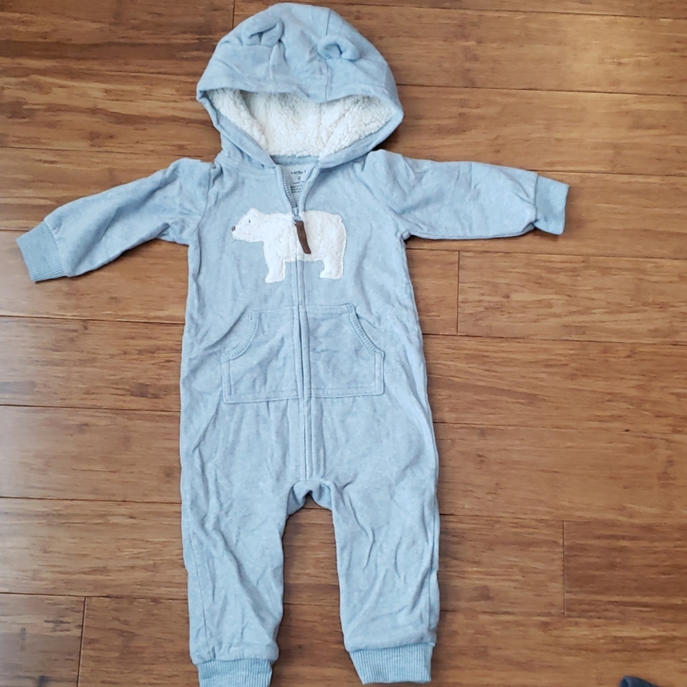 Baby boy - hooded, fleece jumpsuit